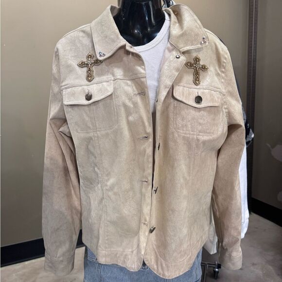 Cross Bedazzled Tan Jacket - Picture 6 of 9